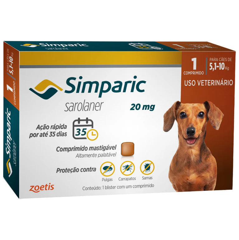 Antipulgas Zoetis Simparic 20 mg para Cães 5,1 a 10 kg