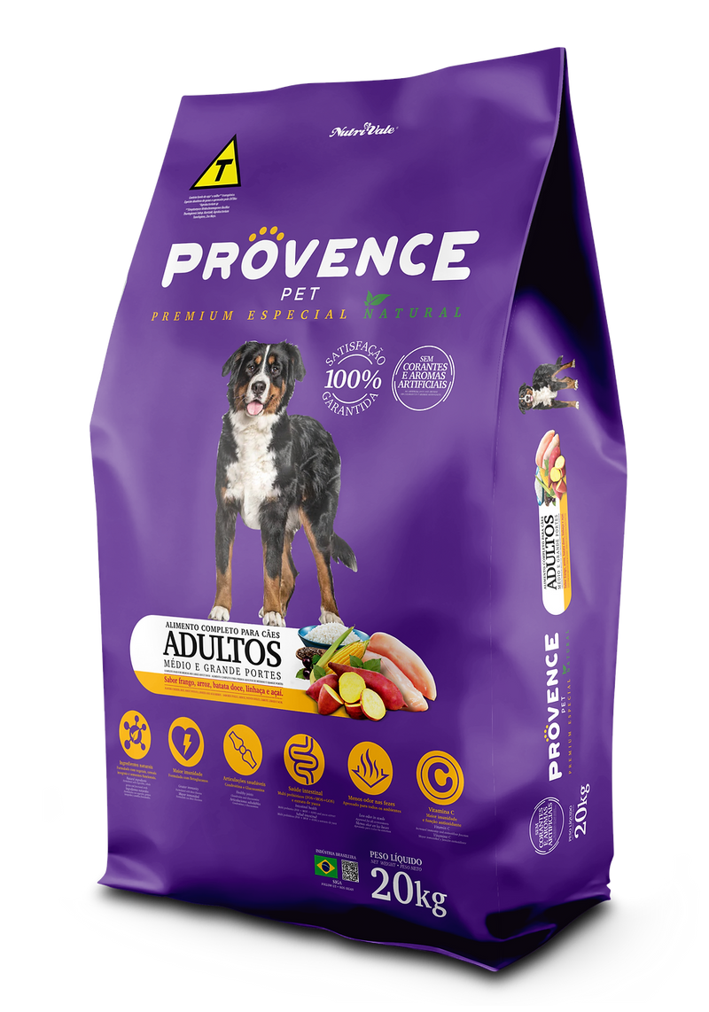 Ração Seca Provence Premium Especial Adulto Médios e Grandes - Frango, Arroz, Batata Doce, Aveia e Linhaça 20kg