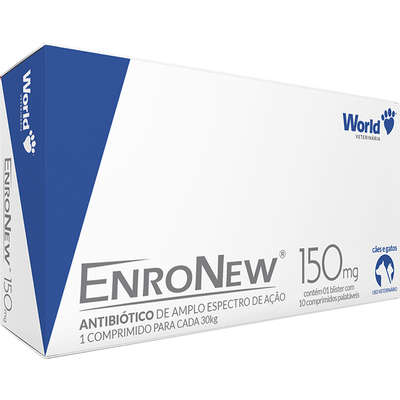 Antibiótico World Veterinária EnroNew 150 mg para Cães e Gatos de até 30 Kg