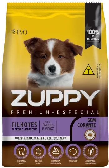 Ração Seca Zuppy Frango e Arroz para Cães Filhotes de Porte Médio e Grande